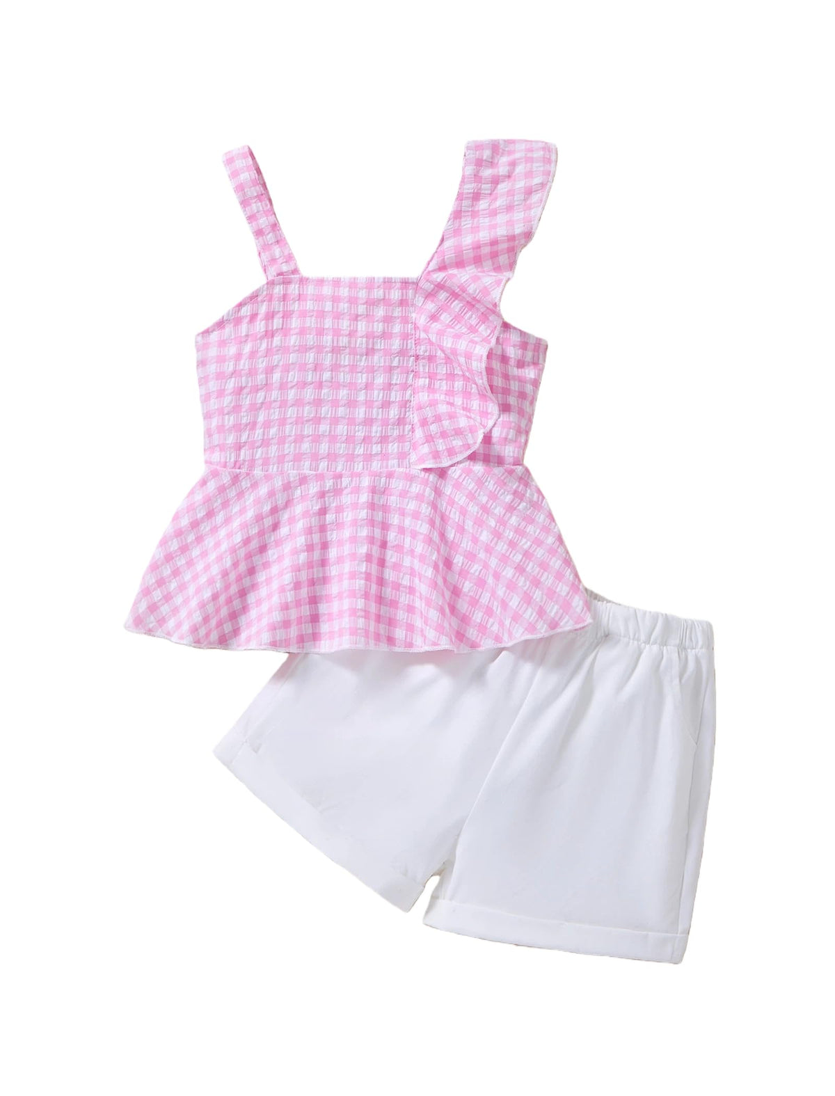 Girls Summer Outfits Set 2 Piece Sleeveless Ruffle Top and Shorts with Pockets Ages 6–12
