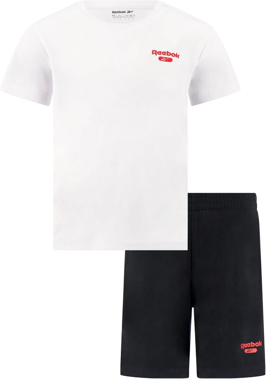 Reebok Boys 2 Piece Knit Logo Short Set, White, 3T