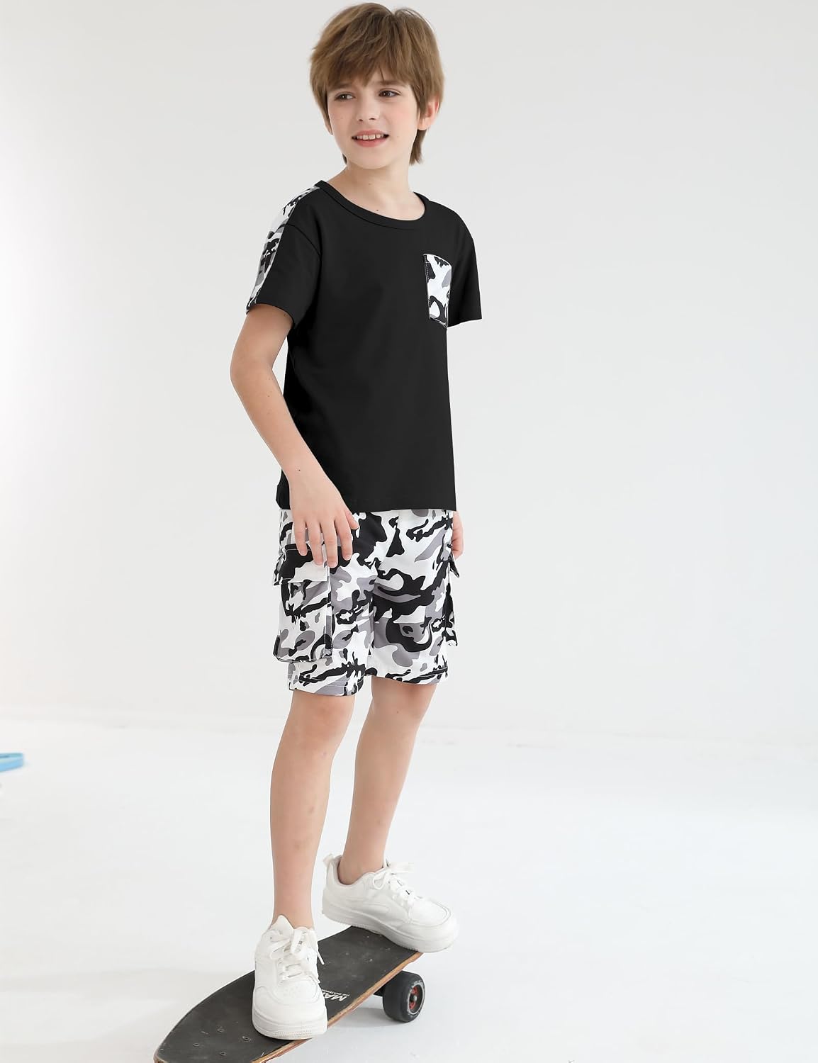 mksodopy Boys Summer Outfit Set 2 Piece T Shirt and Camo Shorts Casual Clothes for Little Big Boys