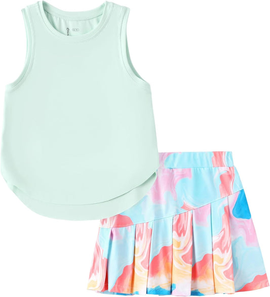 PATPAT Girls Tennis Skirt Sets Tank Top + Pleated Skort Activewear 5-12Y