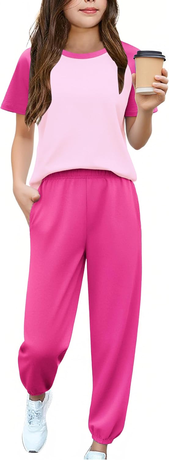 Arshiner Girls Outfits Fashion Short Sleeve Tops and Jogger Pants Set