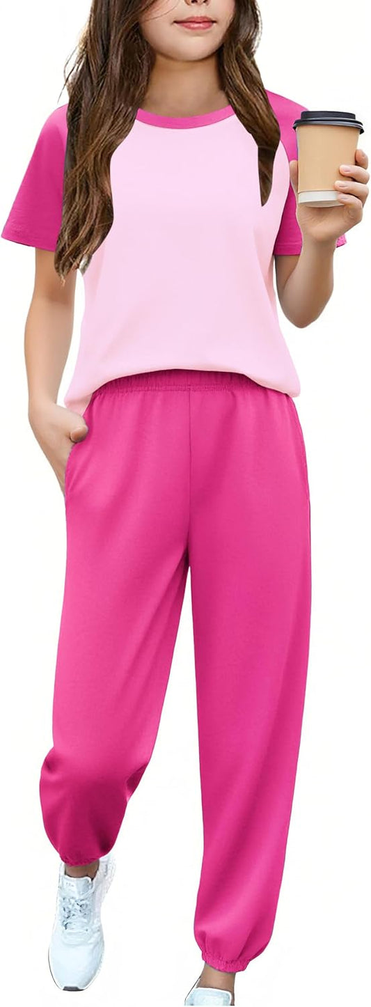 Arshiner Girls Outfits Fashion Short Sleeve Tops and Jogger Pants Set