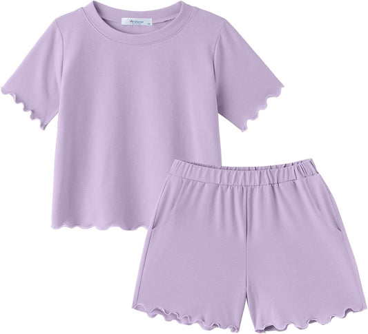 Arshiner Toddler Girls Clothes Ruffle Sleeves Top and Short 2 Piece Outfits