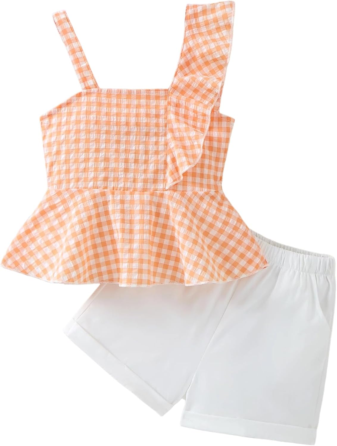 Girls Summer Outfits Set 2 Piece Sleeveless Ruffle Top and Shorts with Pockets Ages 6–12