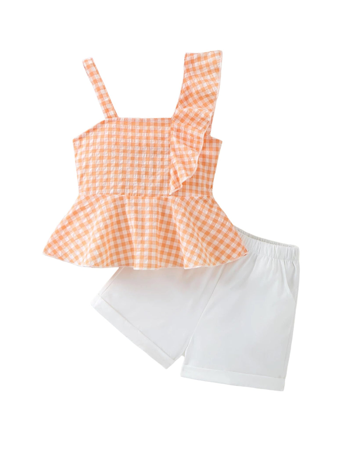 Girls Summer Outfits Set 2 Piece Sleeveless Ruffle Top and Shorts with Pockets Ages 6–12