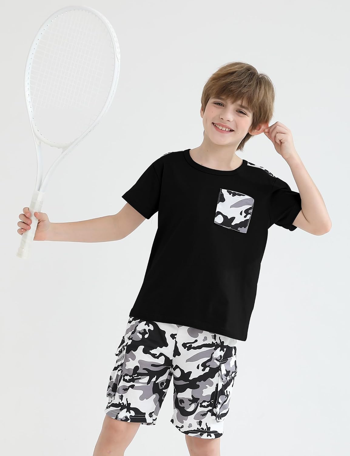 mksodopy Boys Summer Outfit Set 2 Piece T Shirt and Camo Shorts Casual Clothes for Little Big Boys