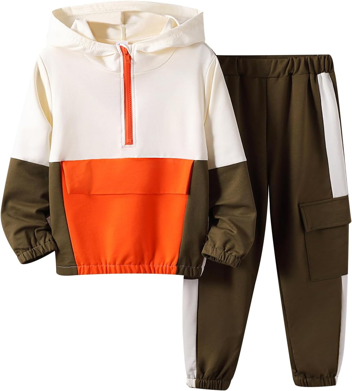 Azmxynol Boys Clothes Kids Little Boy Color Block Half Zip Hoodie & Jogger Pants 2 Piece Outfit Set,4-12 Years
