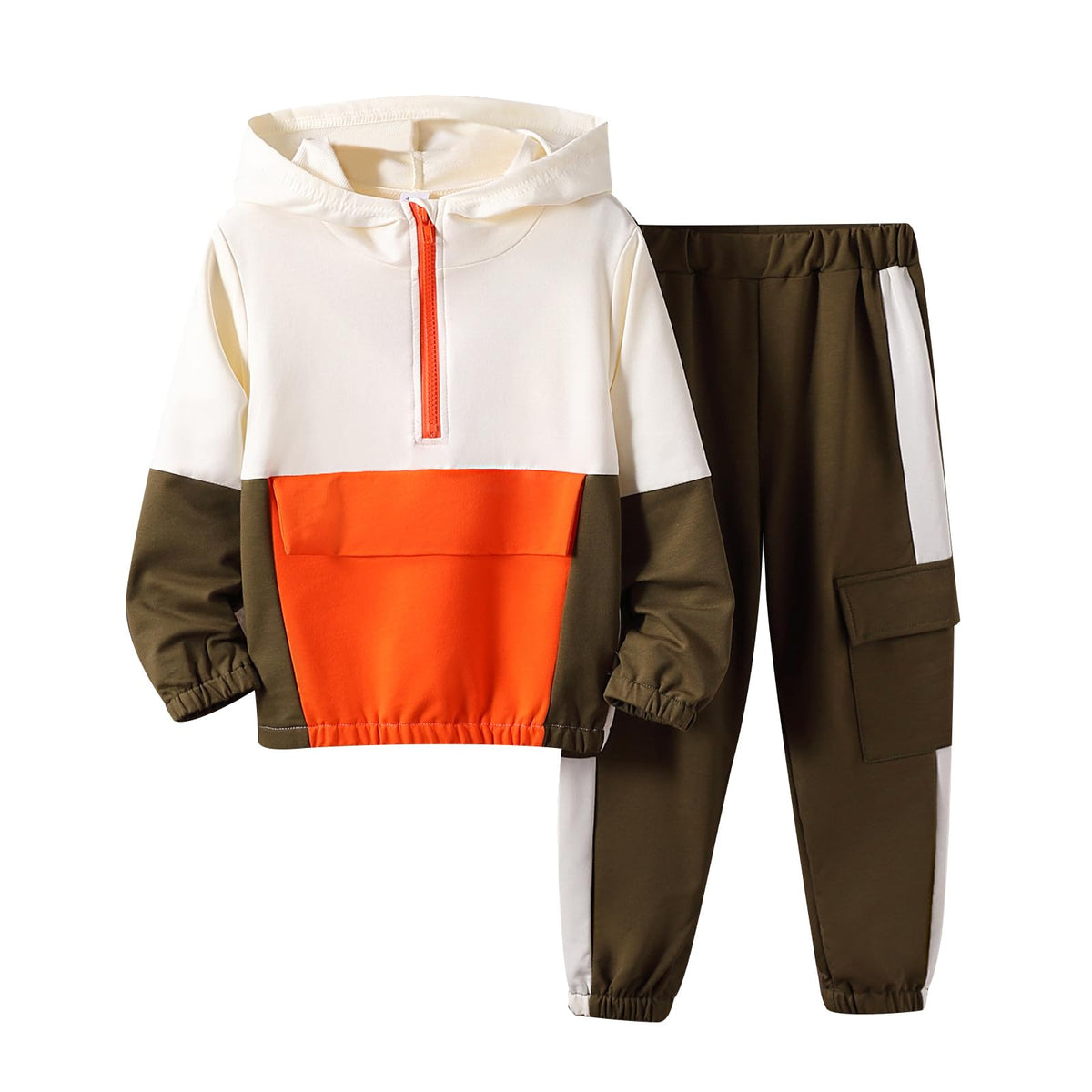 Azmxynol Boys Clothes Kids Little Boy Color Block Half Zip Hoodie & Jogger Pants 2 Piece Outfit Set,4-12 Years