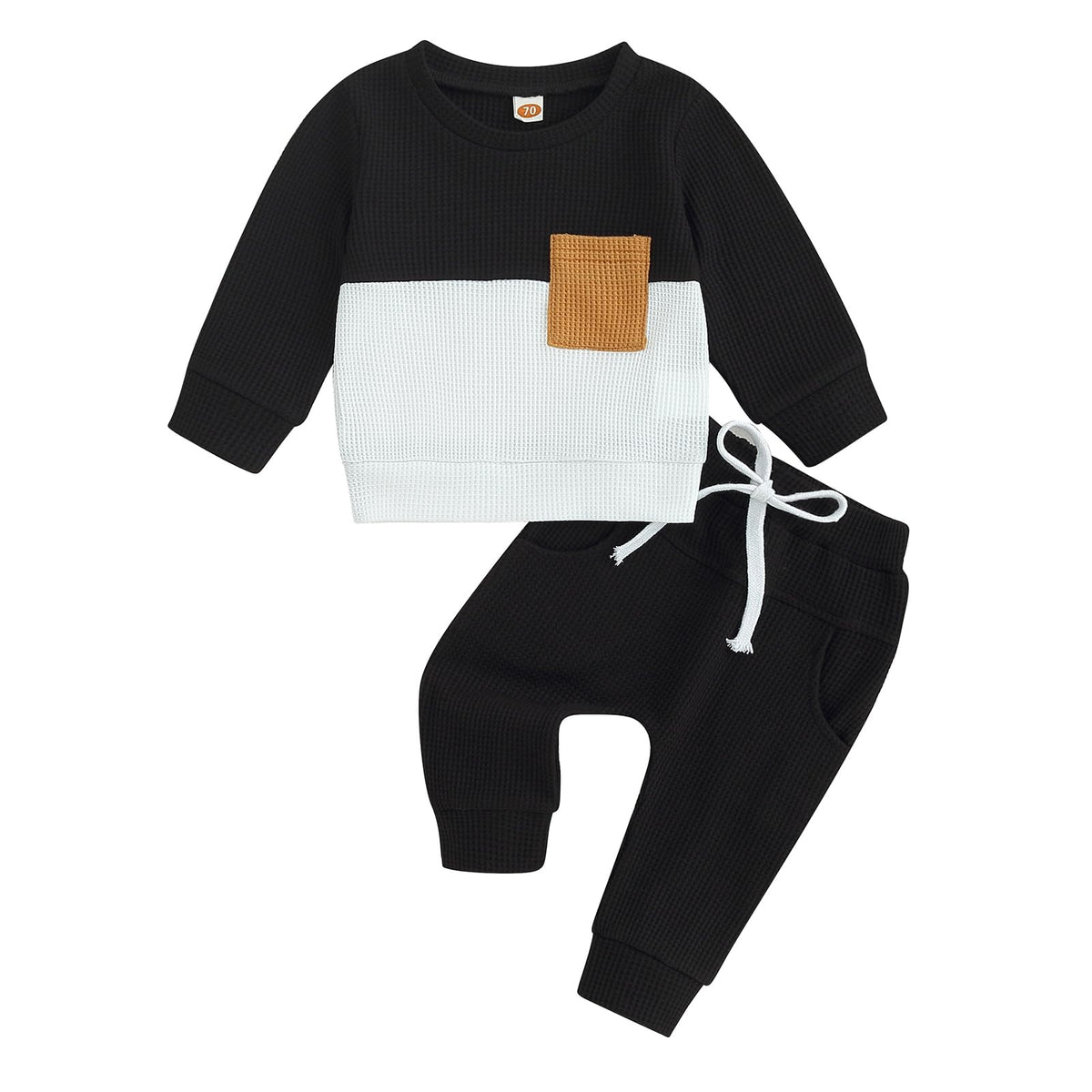 Toddler Baby Boy Fall Outfit Long Sleeve Crew Neck Contrast Color Sweatshirt Top Pant Cute Newborn Infant Waffle Clothes