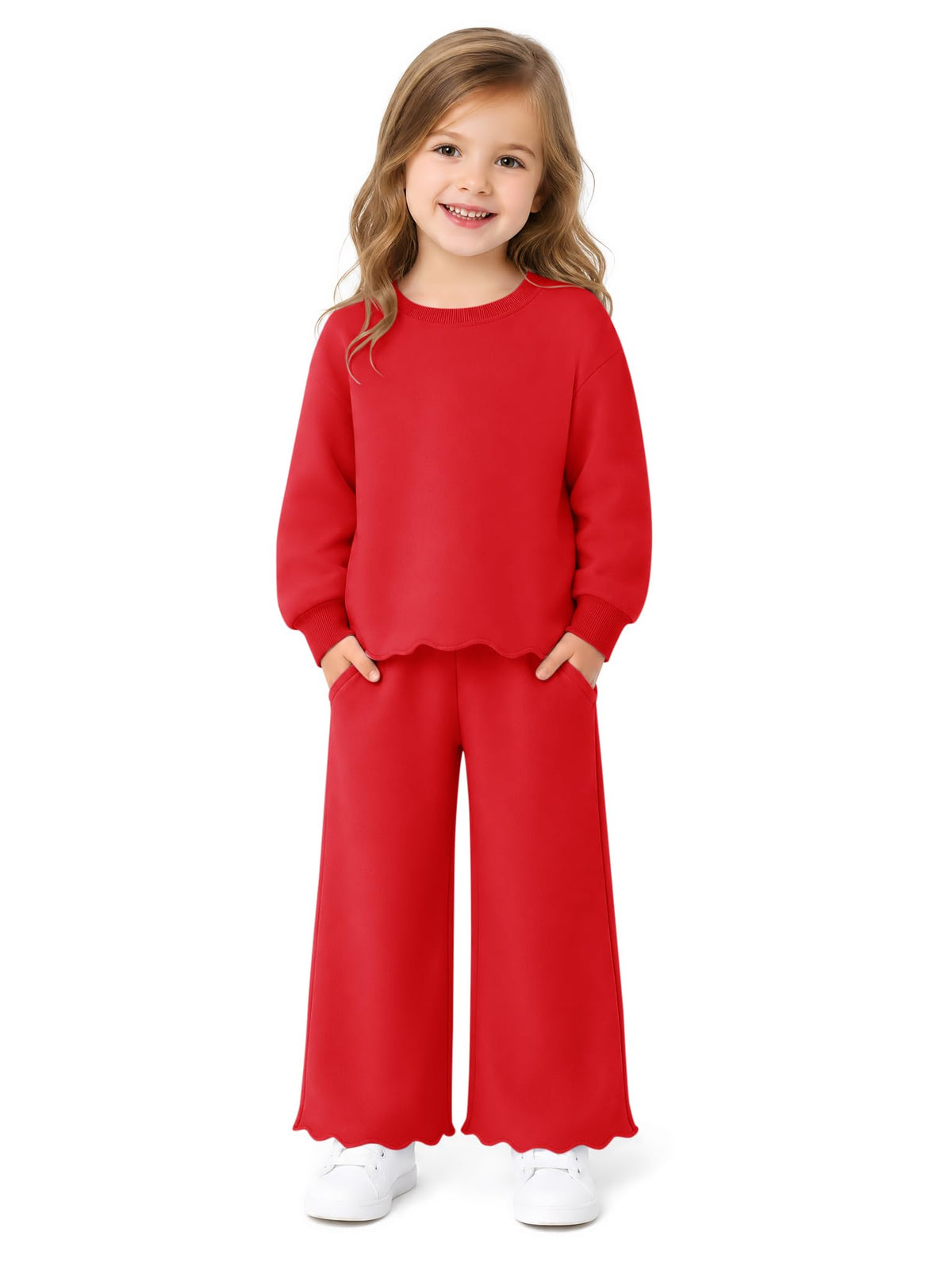 Haloumoning Toddler Baby Girl Fleeced 2 Piece Pant Sets with Pockets 9M-8Y