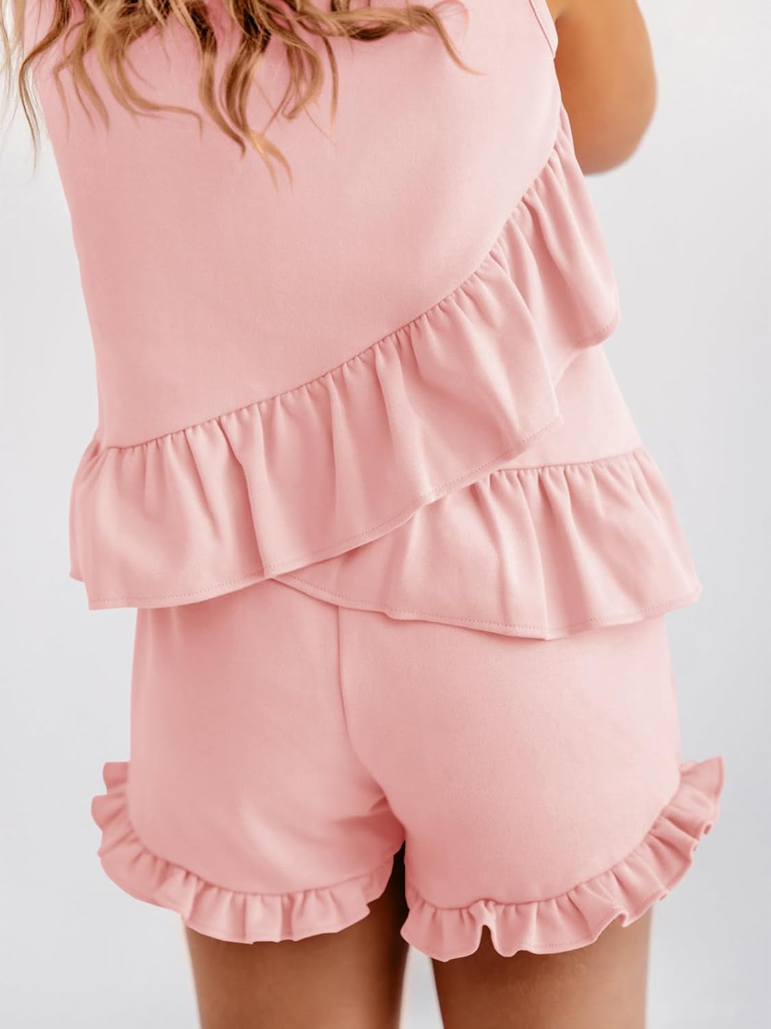 Haloumoning Girls Summer Clothing Sets Ruffle Tank Tops and Shorts