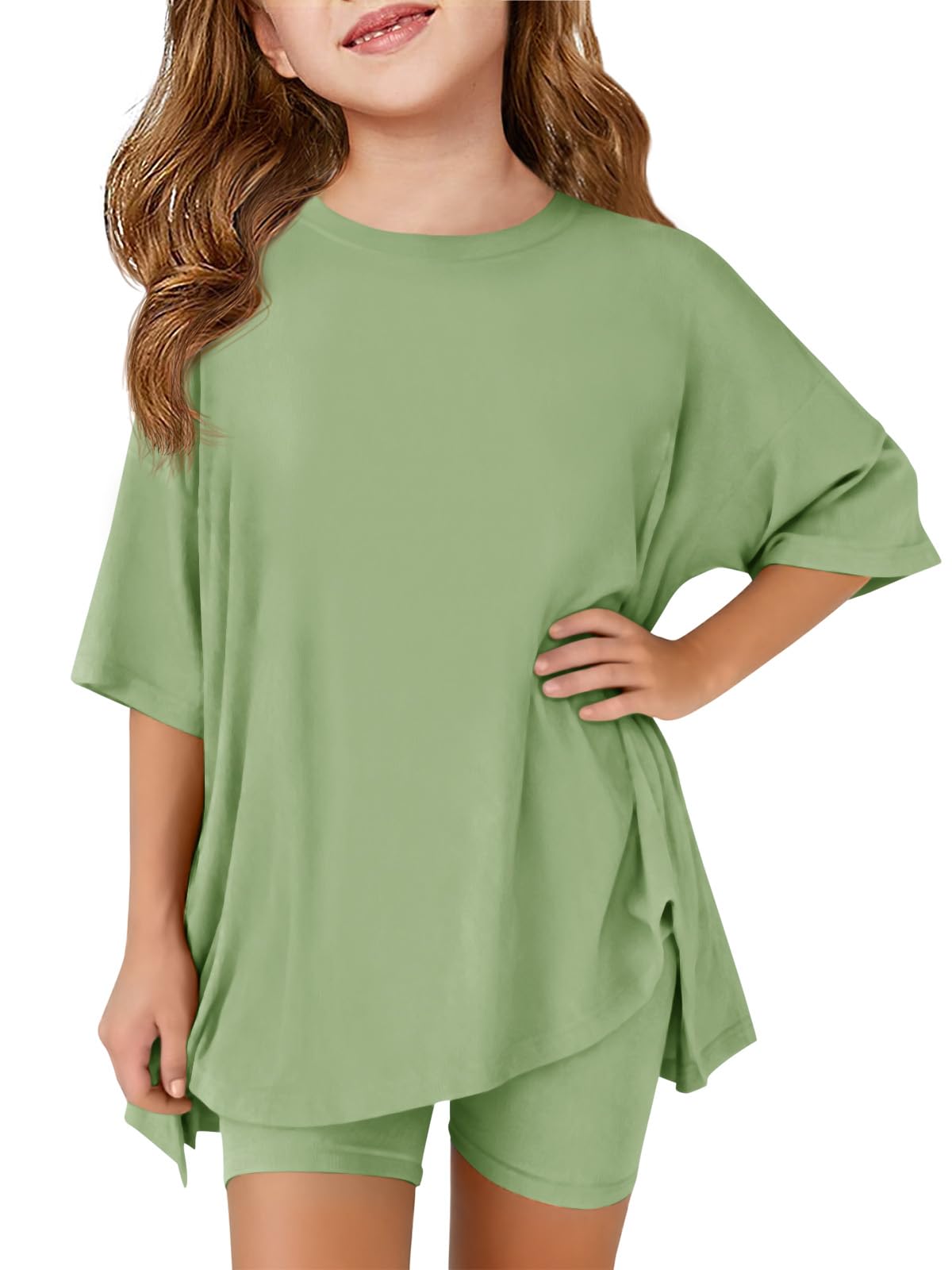 Haloumoning Girls Summer Lounge Set Oversized 2 Piece Clothing Sets