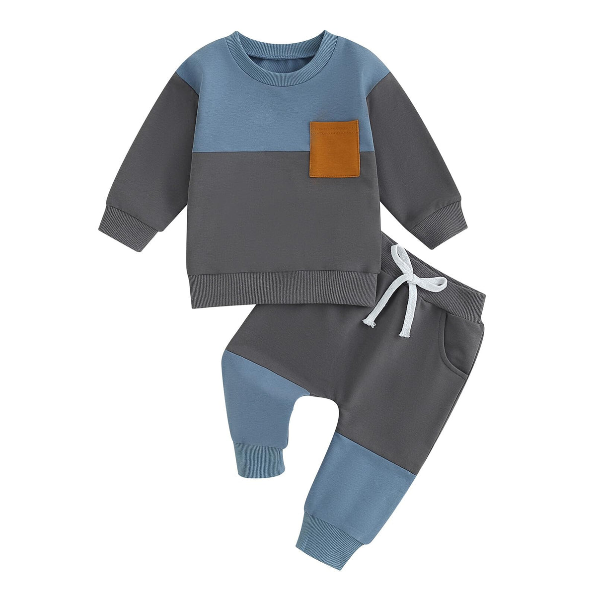 Kupretty Toddler Baby Boy Clothes Color Block Sweatshirt Pants Set