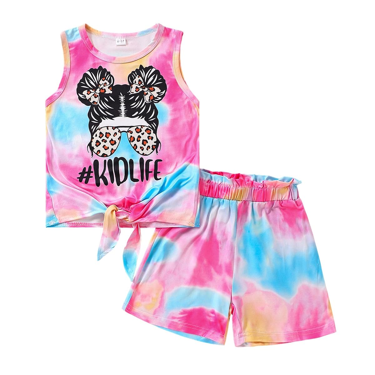 Axumity Kid Toddler Girl Clothes Summer Ruffle Sleeve Figure Graphic Shirt + Shorts Summer Outfits Set