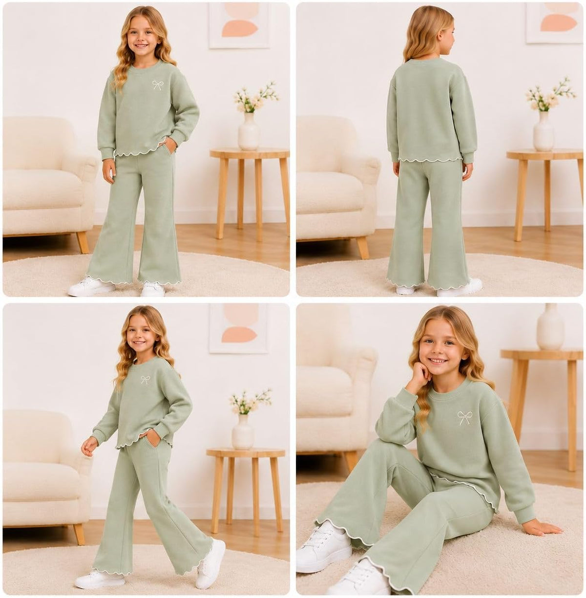 HILEELANG Girls Outfit Set 2 Piece Sweatshirt Top with Flare Pants