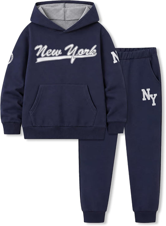 Boys Clothes Fall Hooded Long Sleeved Top and Pants 2 Piece Outfits Clothing Set with Pocket Size 5-9 Years
