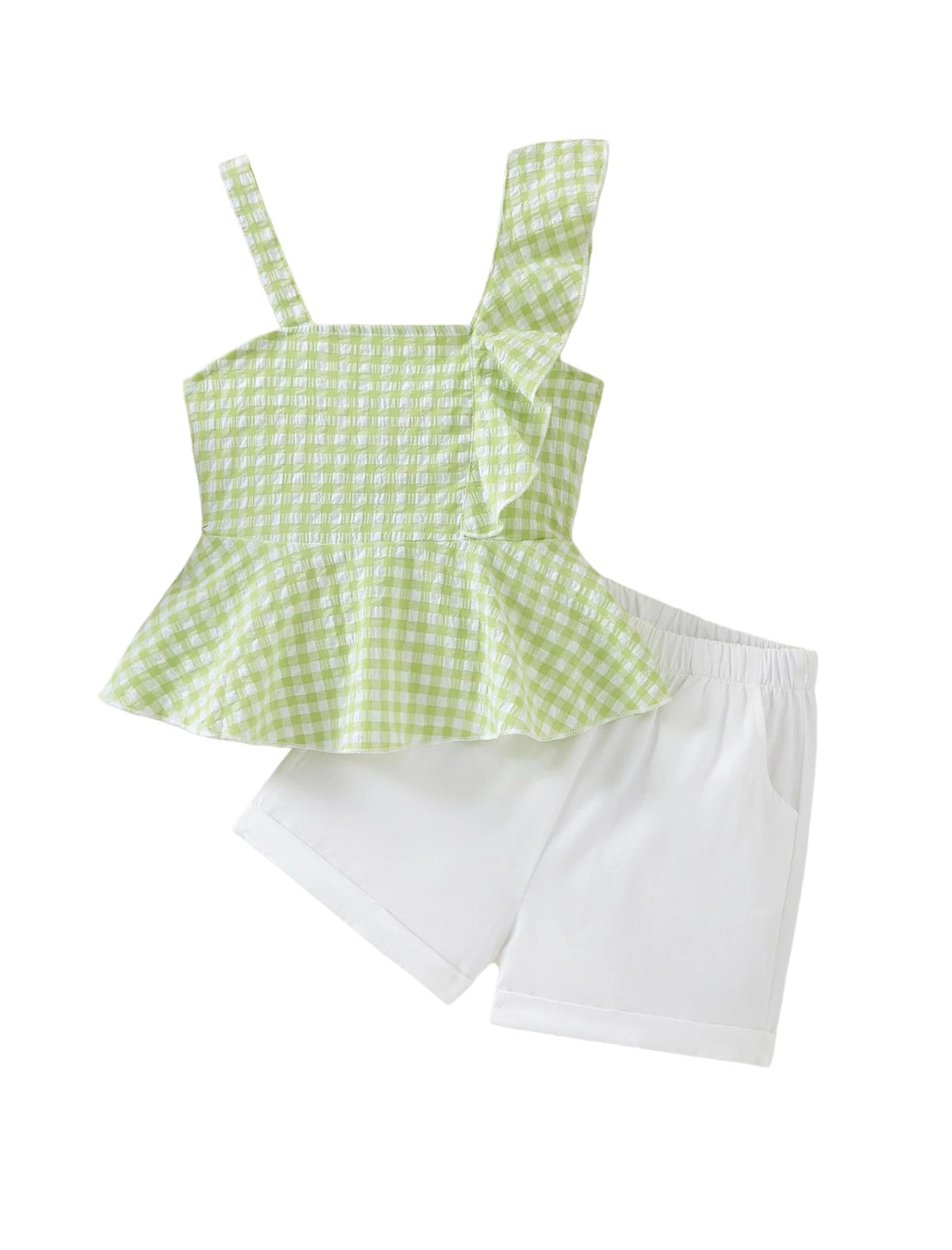 Girls Summer Outfits Set 2 Piece Sleeveless Ruffle Top and Shorts with Pockets Ages 6–12