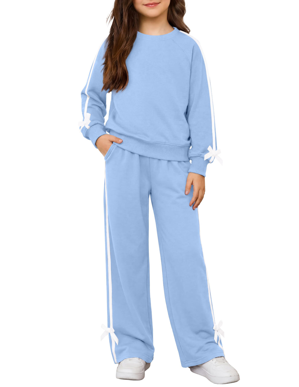 Arshiner Girls 2 Piece Outfits Fall Long Sleeve Shirts Wide Leg Pants Sets
