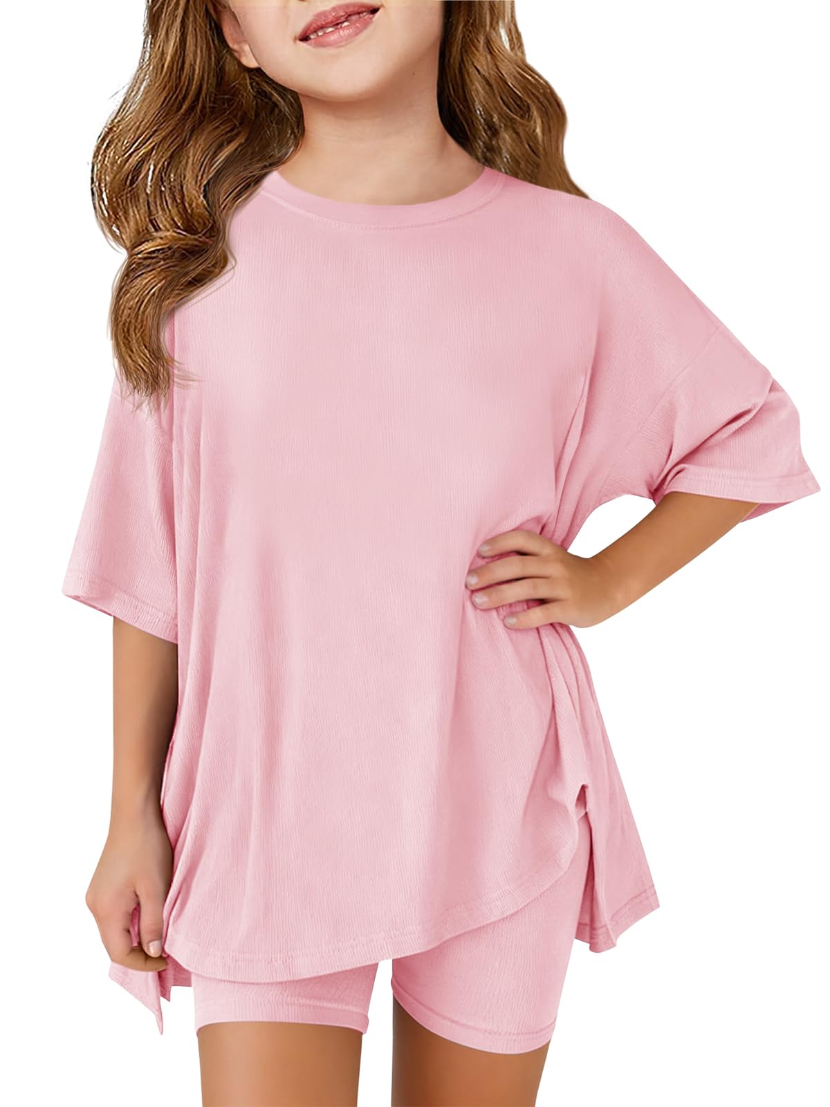 Haloumoning Girls Summer Lounge Set Oversized 2 Piece Clothing Sets