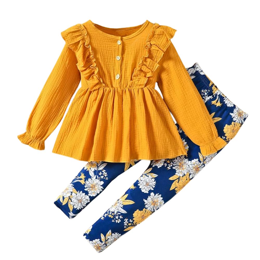 Axumity Kid Girl Clothes Ruffle Sleeve Top Floral Allover Pants 3-9 Years Fall Outfit Set