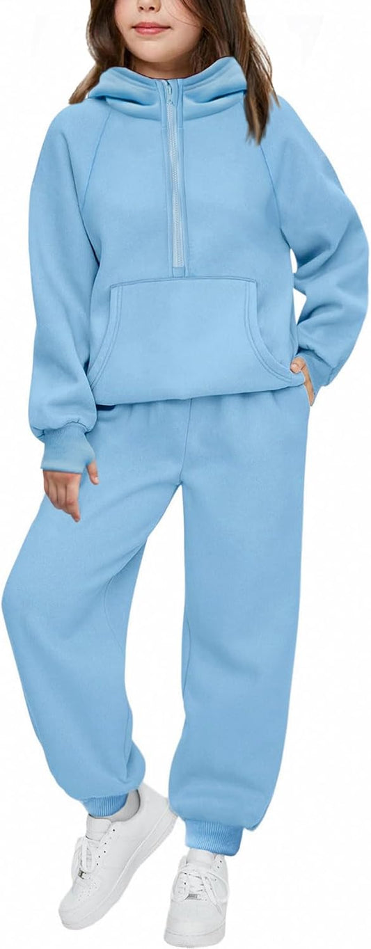 Arshiner Girls 2 Piece Outfits Sweatsuit Half Zip Sweatshirt and Sweatpants