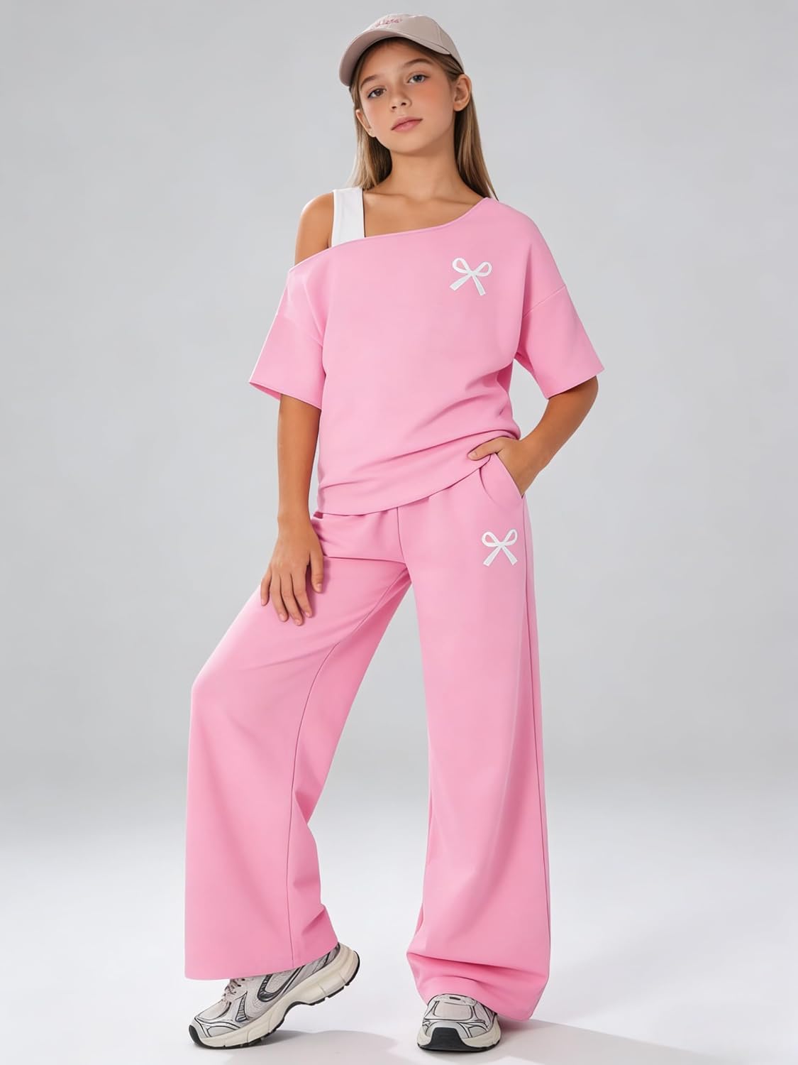 Teen Girls Clothes Off the Shoulder Top and Wide Leg Pants Matching Outfit Set with Pockets Size 7-16