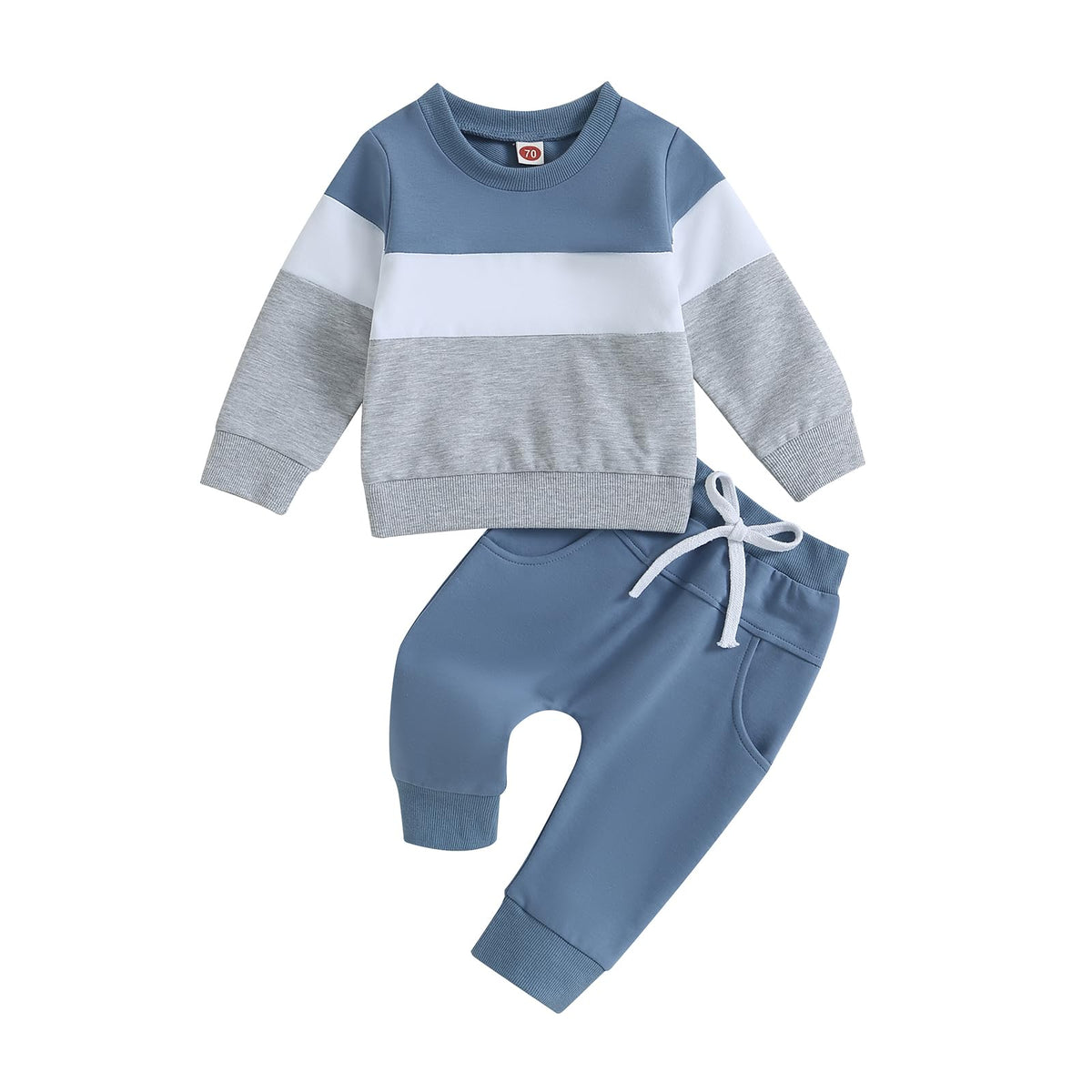 Toddler Baby Boy Fall Outfit Contrast Color Sweatshirt Tops with Elastic Waist Pants Cute Infant Newborn Winter Clothes