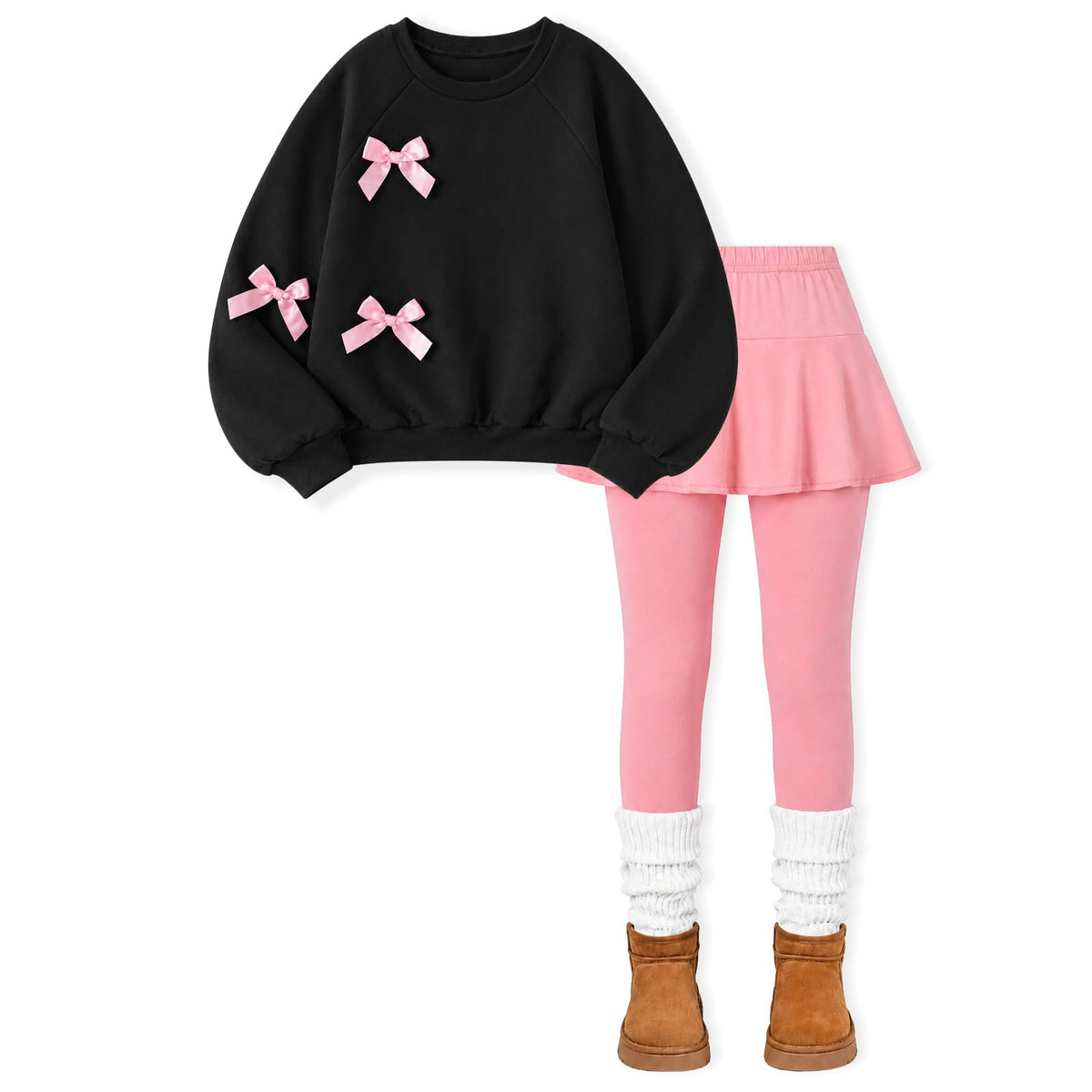 Toddler Girl Clothes Ruffle Long Sleeve Heart Print Tops and Pants 2PC Little Girl Winter Outfits Size (4-7T)
