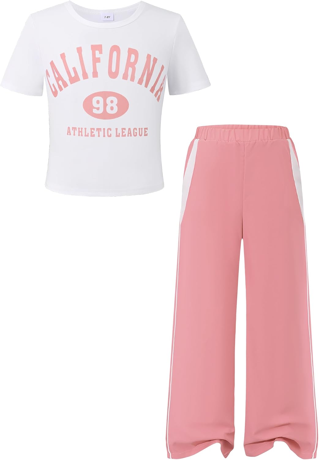 YOURUIKEY Girls 2 Piece Outfits Short Sleeve Shirts & Sweatpants Set with Pockets Summer Clothes Sweatsuit Size 7-14Y