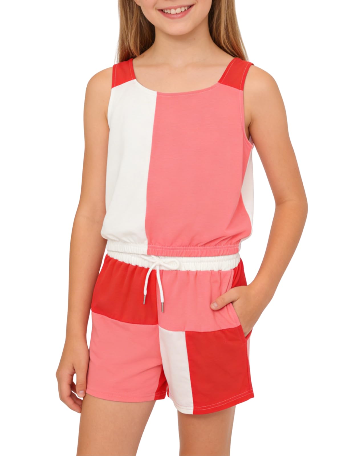 Size 7-14Y Girls Clothes 2 Piece Outfits Striped Tank Top Drawstring Shorts Teen Girls Summer Clothing Sets