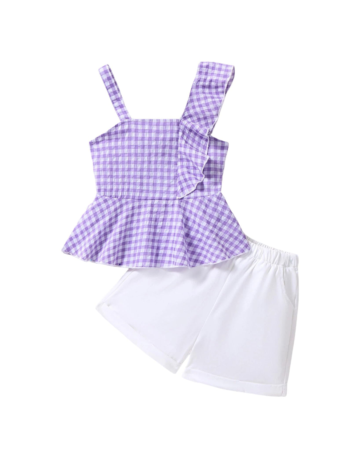 Girls Summer Outfits Set 2 Piece Sleeveless Ruffle Top and Shorts with Pockets Ages 6–12