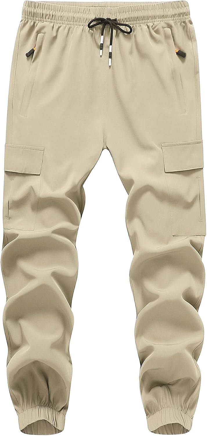 Boy's Cargo Joggers Pants Youth Quick Dry Hiking Lightweight Pants for Sports Outdoor with Zipper Pockets