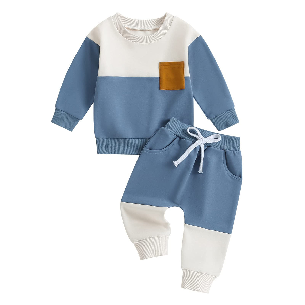 Toddler Baby Boy Fall Outfit Contrast Color Sweatshirt Tops with Elastic Waist Pants Cute Infant Newborn Winter Clothes
