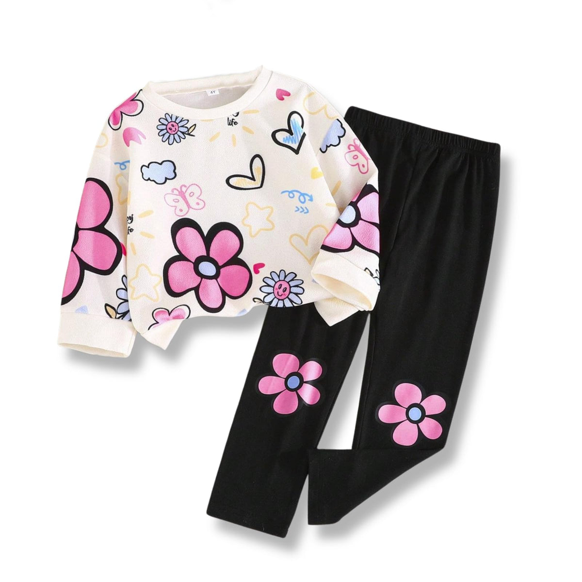 Toddler Girl Clothes Floral Printed Sweatshirt Pants 2Pcs Fall Outfits for Little Girls Clothing Set Size 3-7 Years