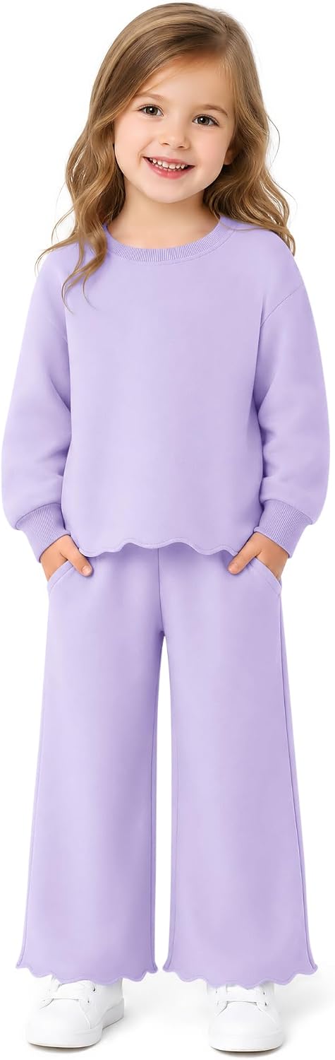 Haloumoning Toddler Baby Girl Fleeced 2 Piece Pant Sets with Pockets 9M-8Y