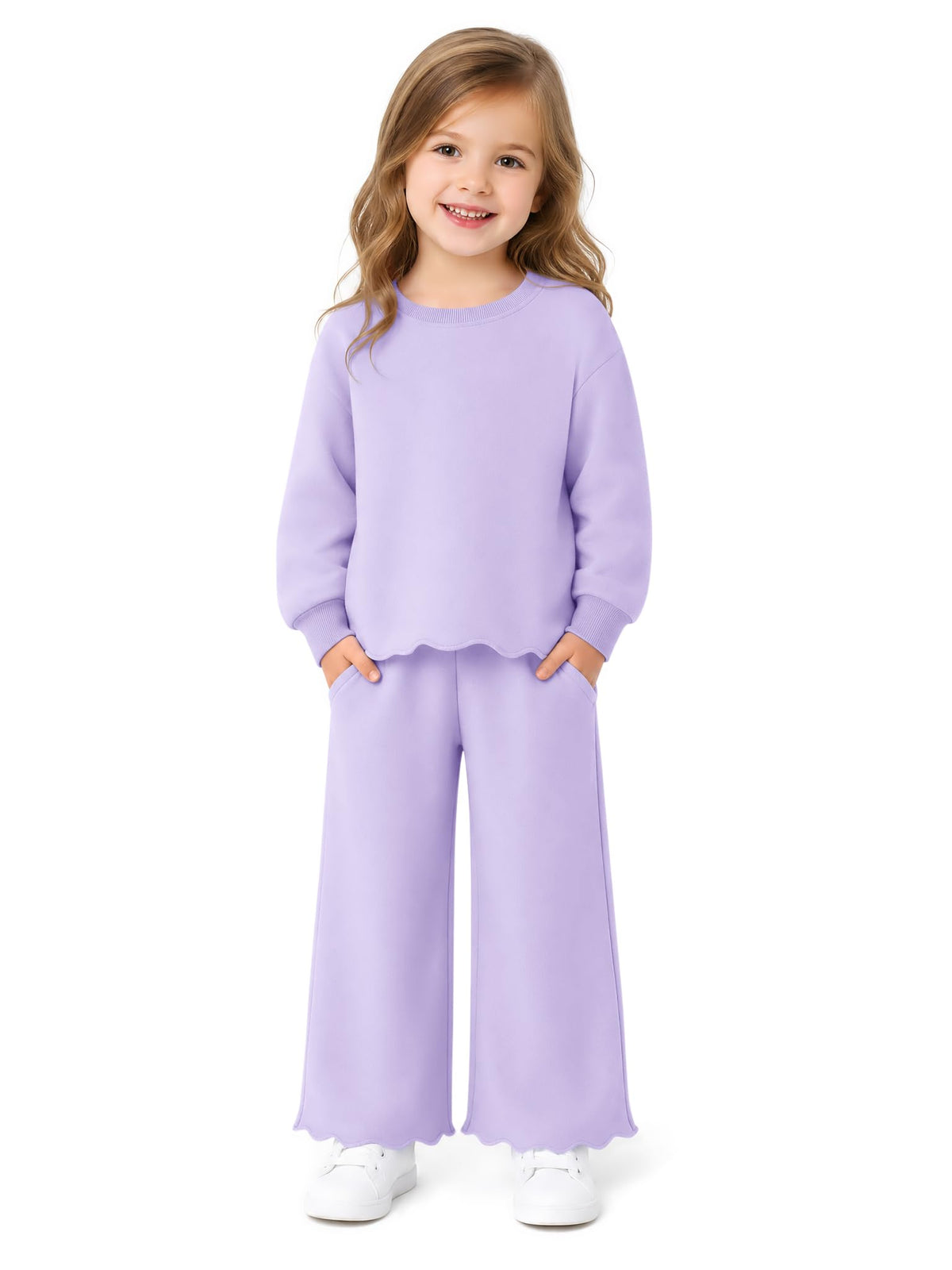 Haloumoning Toddler Baby Girl Fleeced 2 Piece Pant Sets with Pockets 9M-8Y