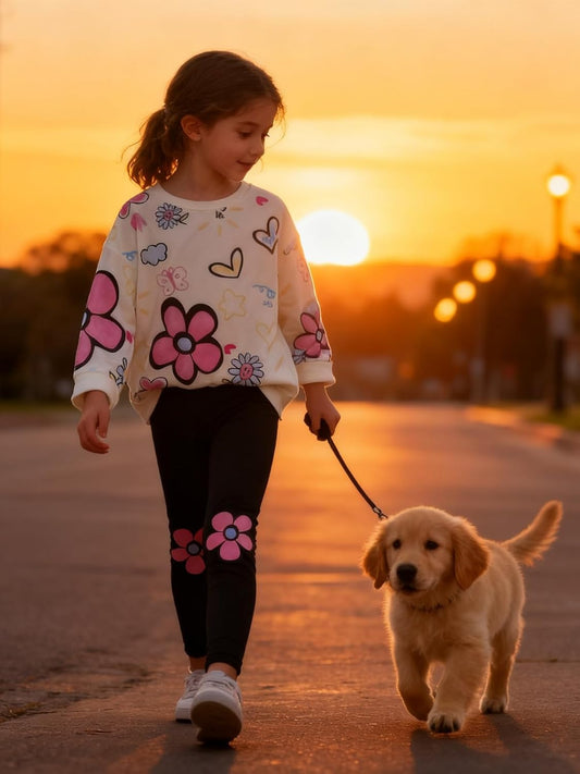Toddler Girl Clothes Floral Printed Sweatshirt Pants 2Pcs Fall Outfits for Little Girls Clothing Set Size 3-7 Years