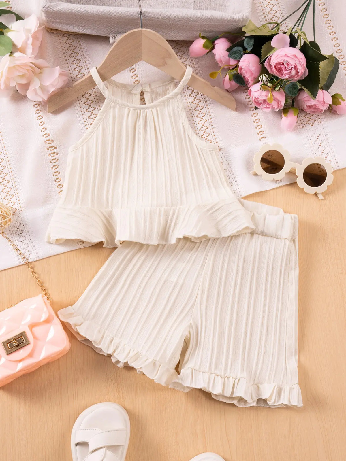 2pcs Girls Summer Fashion Sleeveless Casual Top Pure Color Shorts Comfortable Two-Piece Kids Clothing Clothes Kids