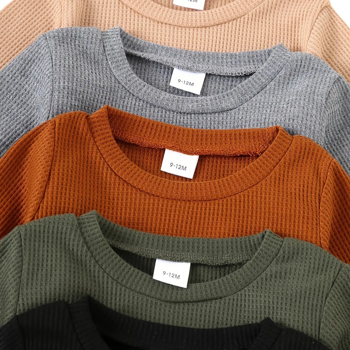 Boys' Casual Waffle Knit Long Sleeve Top & Pants Set, Clothing Sets, Clothes Sets, Soft Comfortable Plain Color, 10-Piece, Match Style Set, Matching Outfit Set, Outfits Set, Clothes Kids, Perfect for Daily Wear