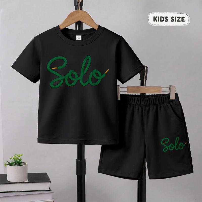 Boys’ Trendy Letter Graphic T-Shirt & Shorts Set, Simple Summer Casual Outfit, Lightweight Comfortable Kids Clothing for School Days, Outdoor Play and Daily Activities