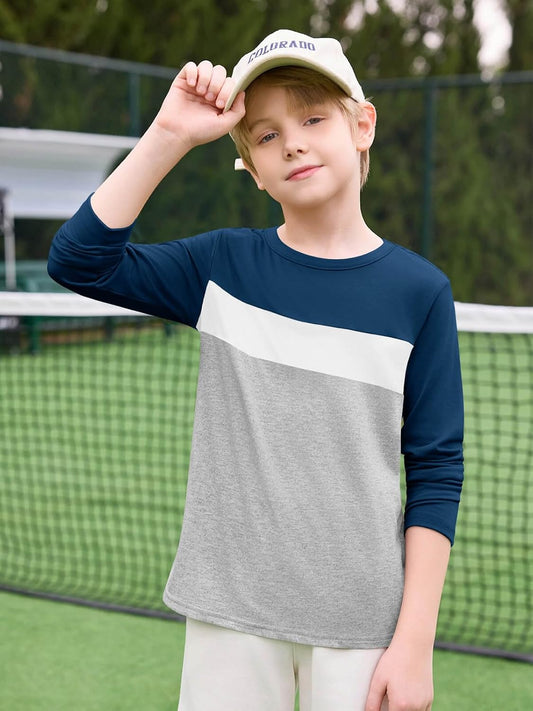 Haloumoning Boys Long Sleeve Shirts Color Block Fall Tops 5-14Y