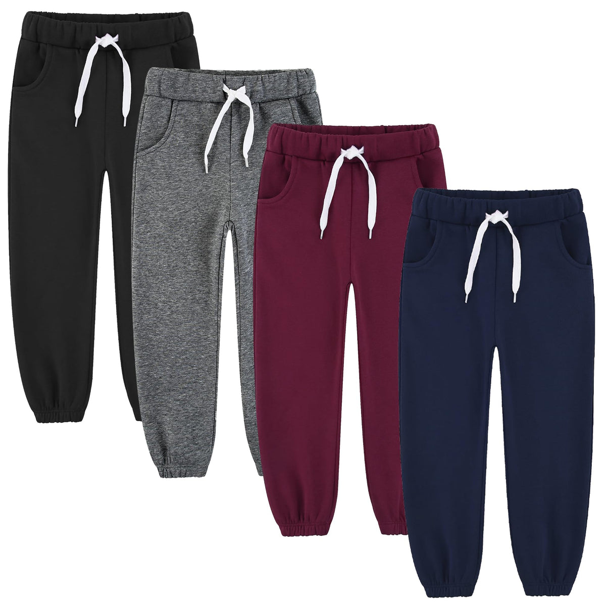 4 Pack Toddler and Kids Boys Sweatpants Joggers Cotton Active Soft Joggers Pants with Functional Drawstring 2-14Y