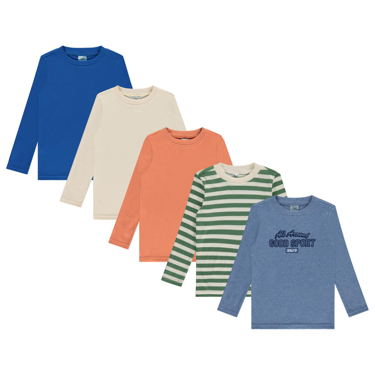 Cudlie 5-Pack Baby/Toddler Boy Long Sleeve Shirt - Basic Tshirt Tops, Light Undershirt - Solid & Striped Tees for Boys