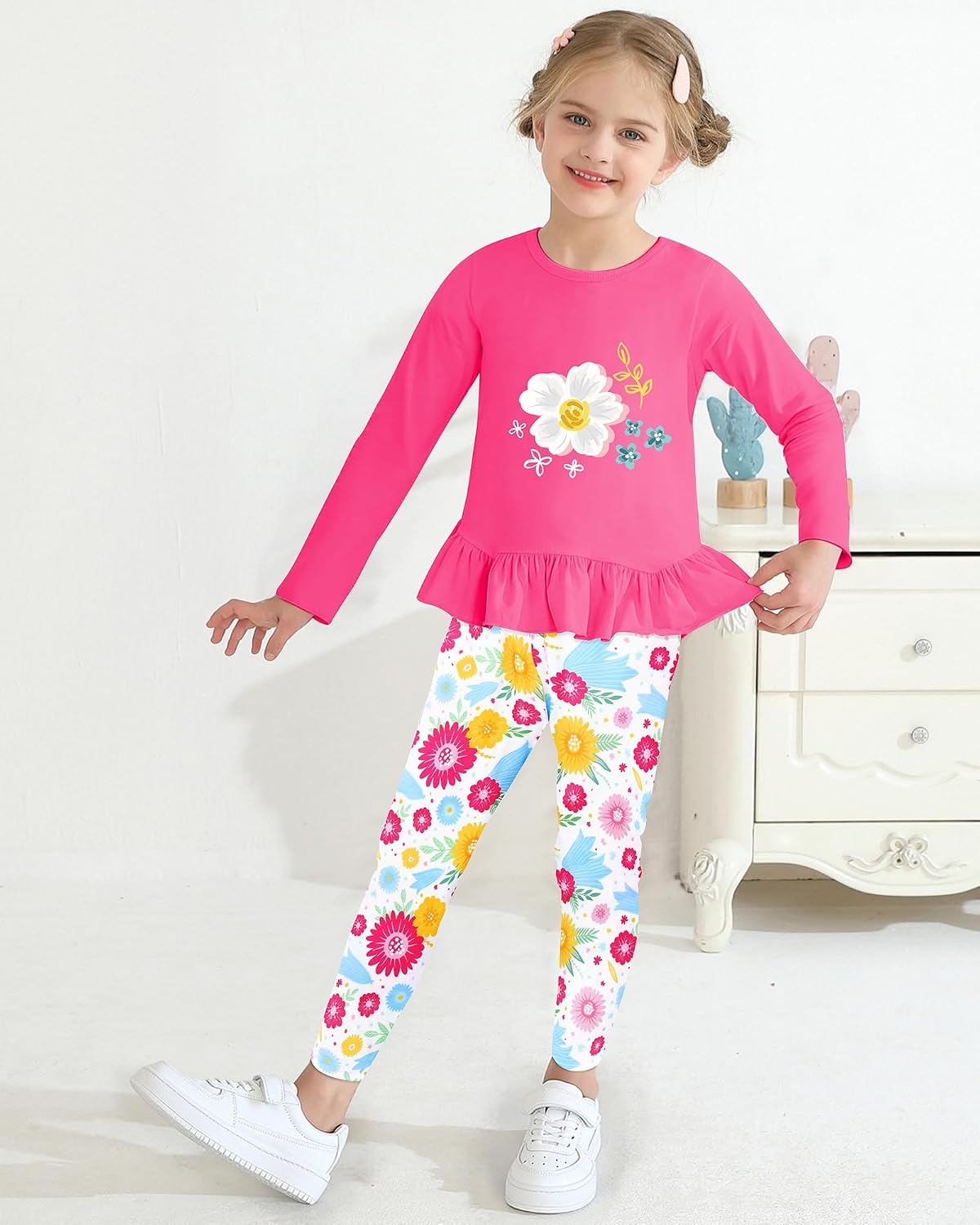 CARETOO Girls' clothing sets Fall Long Sleeve Top Pants Set Size 2-10