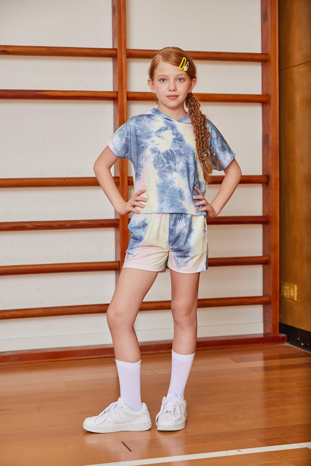 Girls Summer Outfits Kids Hooded-Shirts Elastic Waist Shorts with Pockets