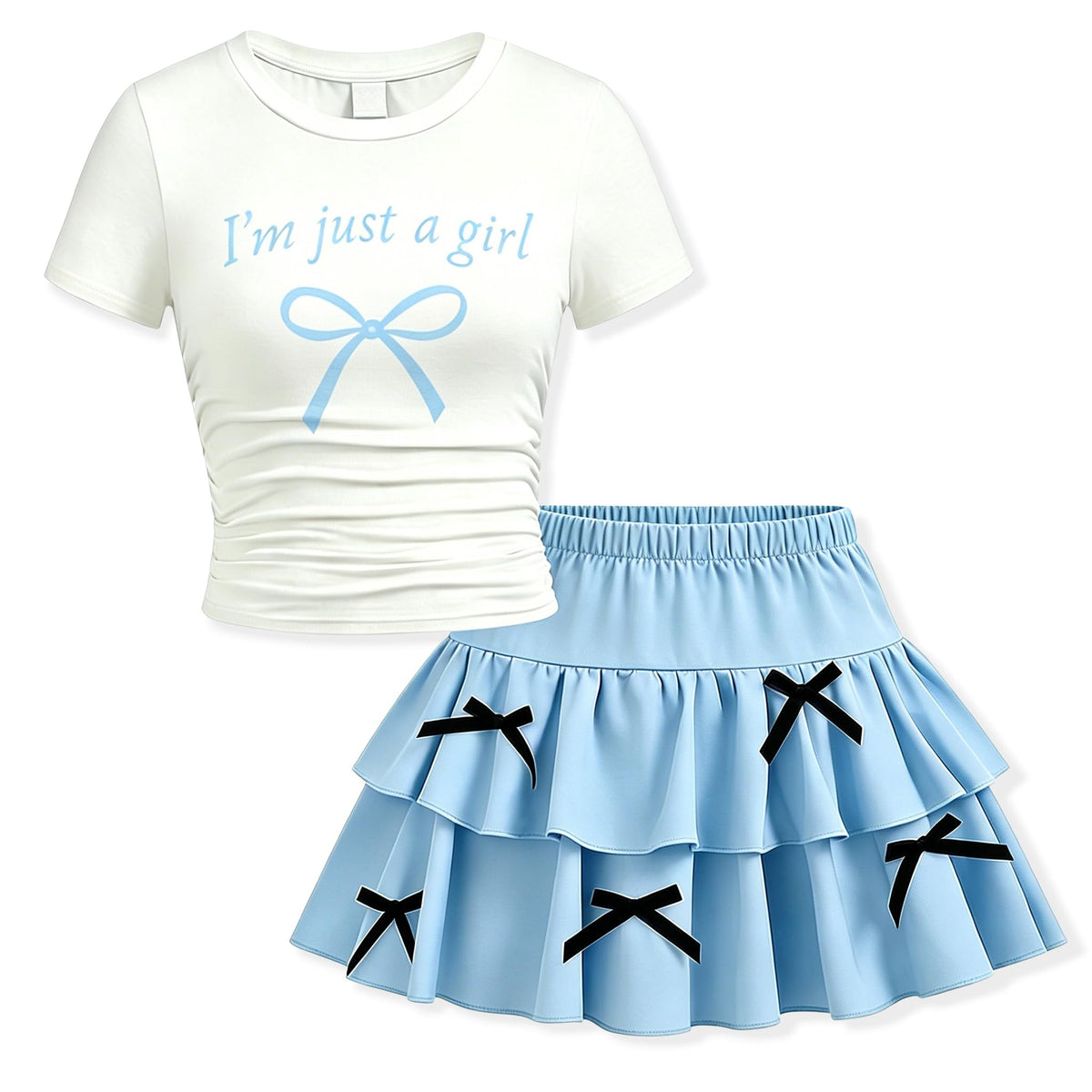 Teenage Girls Puffy Skirt Set with Cute Bowknot Top Teen Summer Skirt Outfit Puffy Skirt for Teen Girls