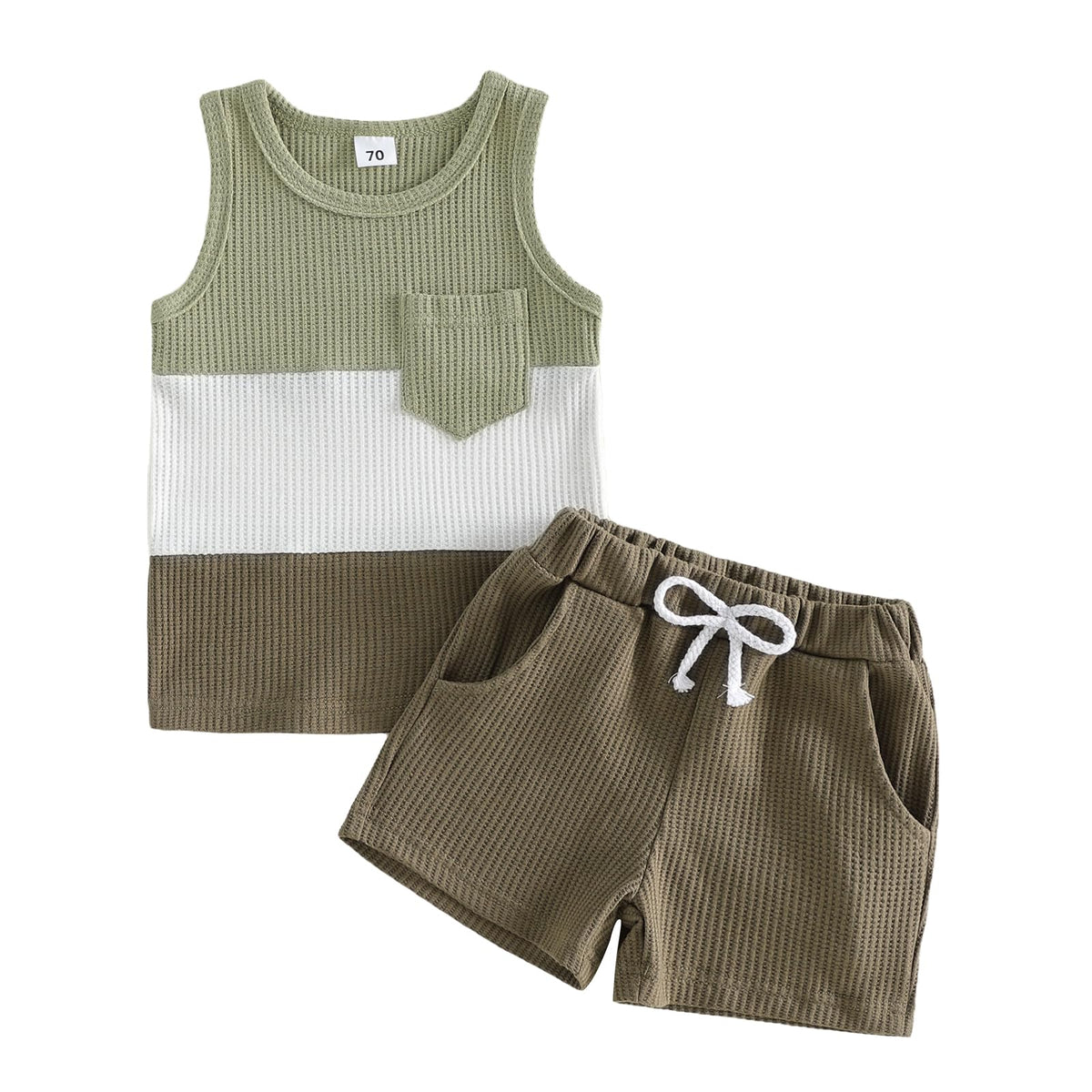 Kupretty Toddler Baby Boy Stripe Waffle Sleeveless Shirt Shorts Set