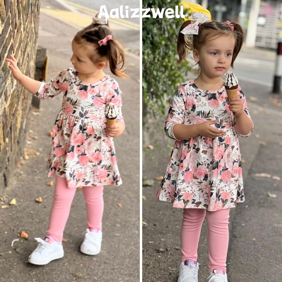 Aalizzwell Toddler Girls Floral Tunic Outfit for Fall Winter