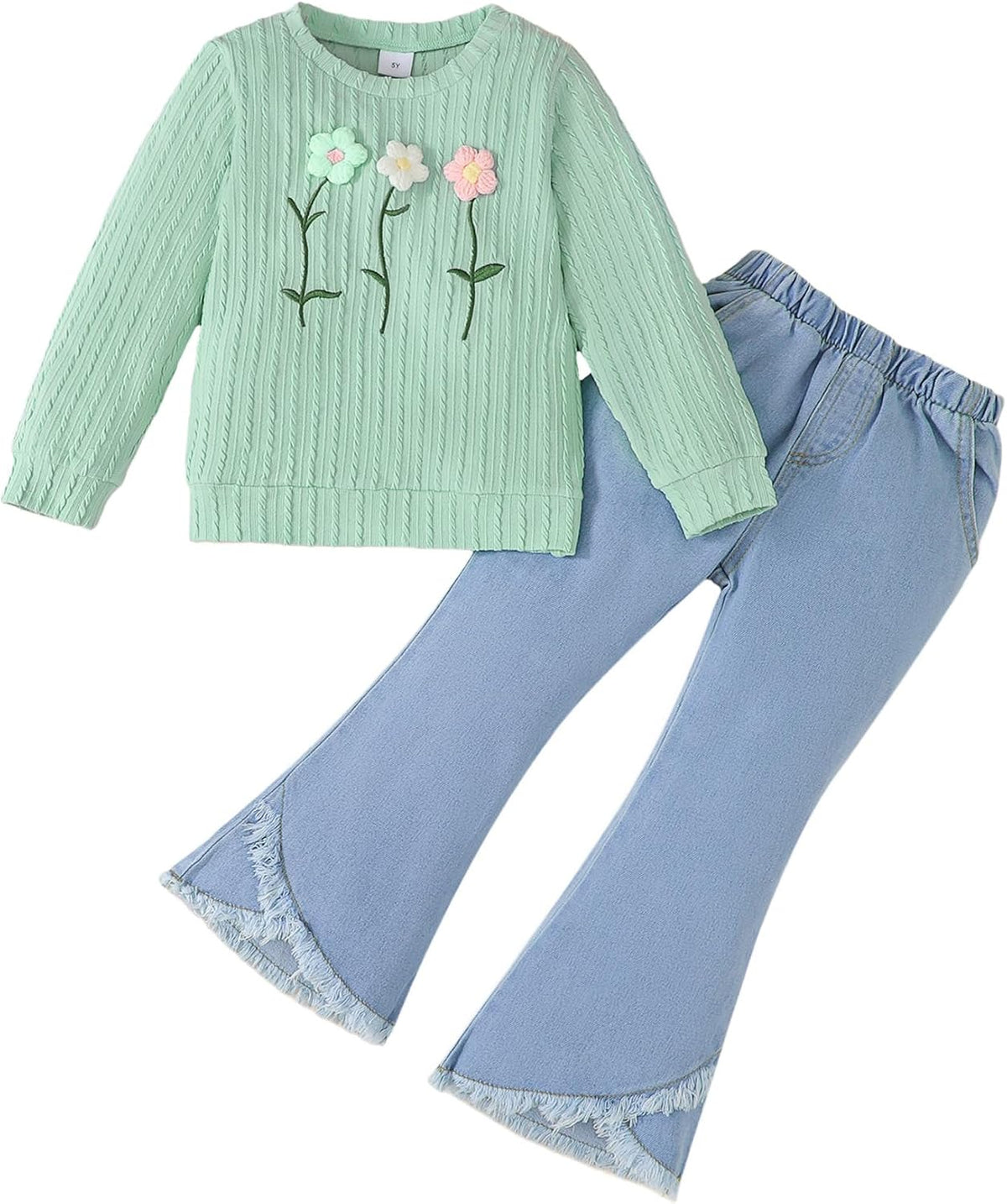 Toddler Girl Clothes Long Sleeve Top and Flare Jeans 2 Piece 2-8Y