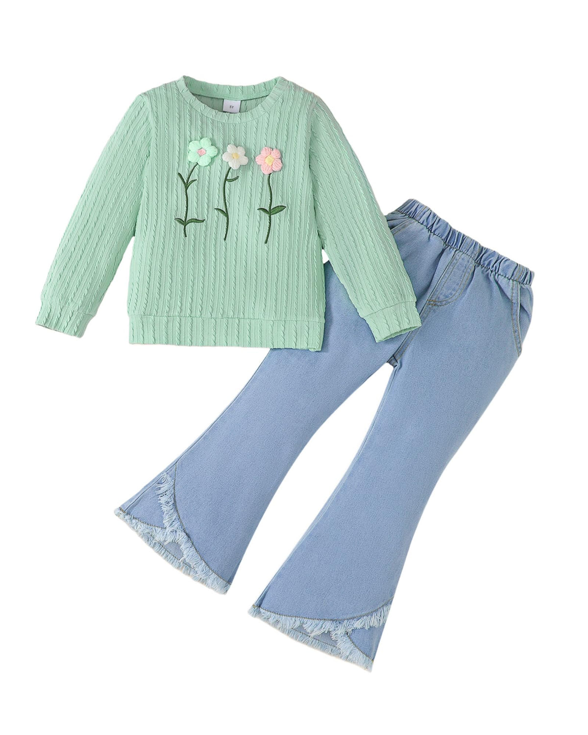 Toddler Girl Clothes Long Sleeve Top and Flare Jeans 2 Piece 2-8Y